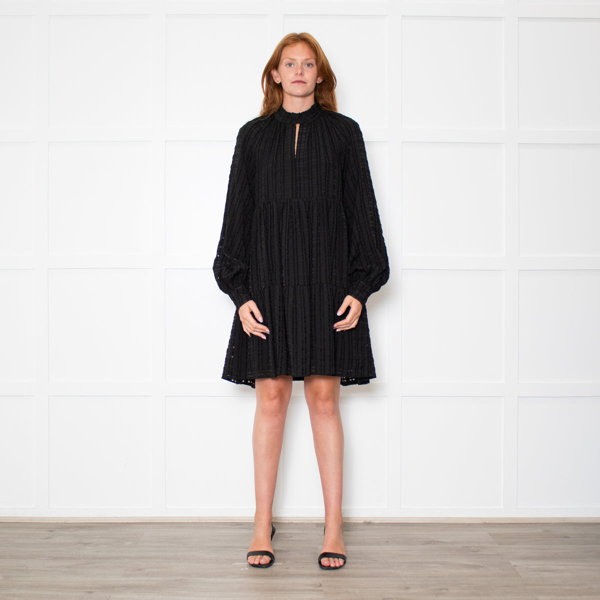 Stine Goya Black Textured Check Full Oversized Dress