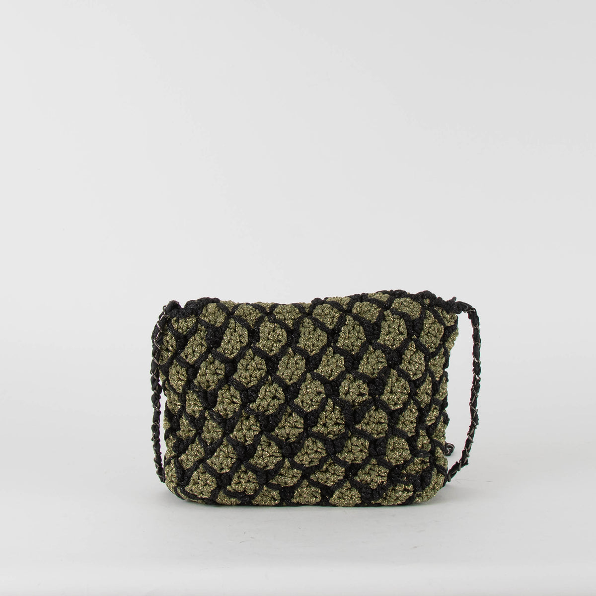 Maria La Rosa Black Khaki Crochet Crossbody Bag
