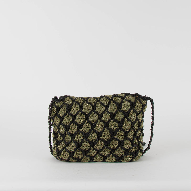 Maria La Rosa Black Khaki Crochet Crossbody Bag