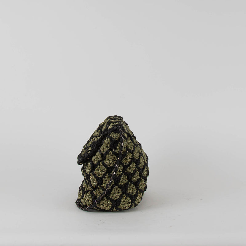 Maria La Rosa Black Khaki Crochet Crossbody Bag