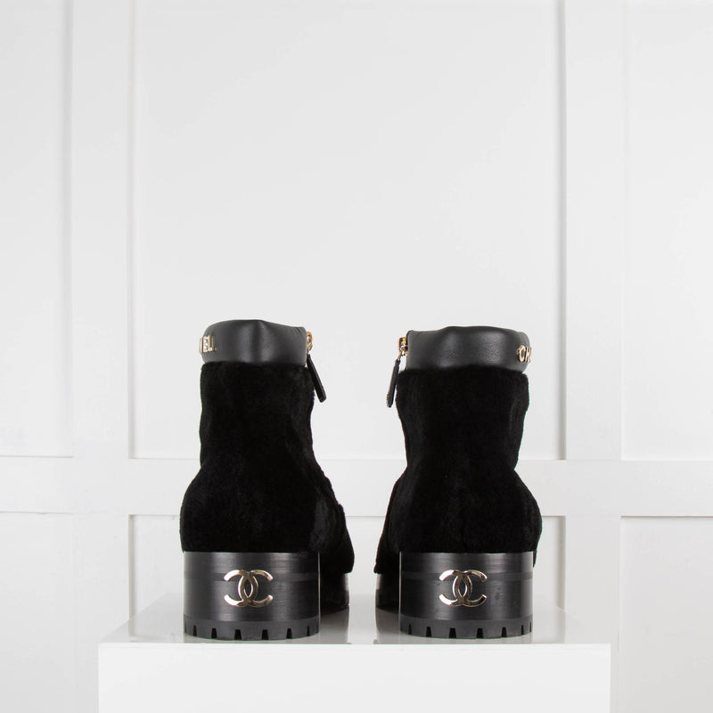 Chanel Black Shearling Ankle Boot