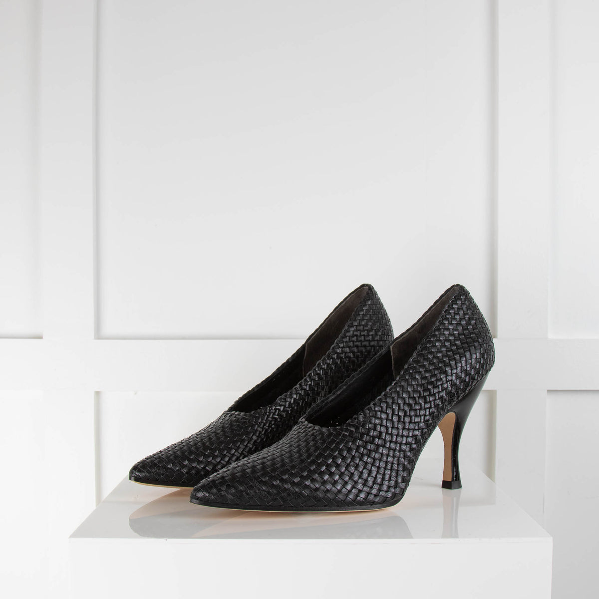 Tory Burch Black Braided Leather Pumps