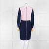 Roksanda Navy With Yellow Cuff And Block Pink Back Midi Dress