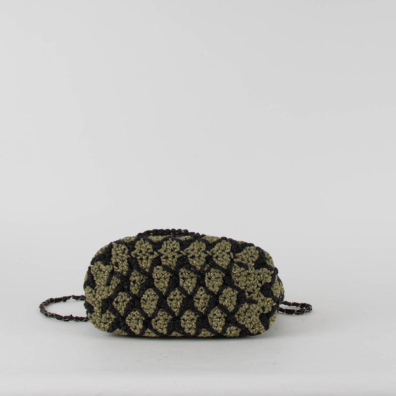 Maria La Rosa Black Khaki Crochet Crossbody Bag