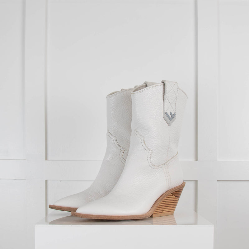 Fendi White Cowboy Cutwalk Boots With Grey Logo