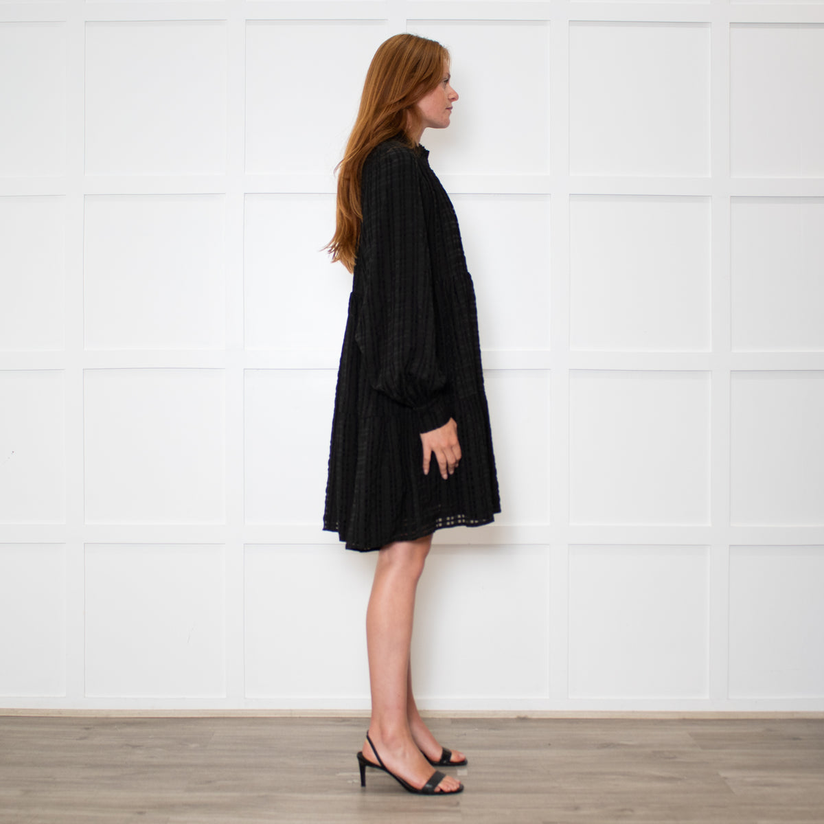 Stine Goya Black Textured Check Full Oversized Dress