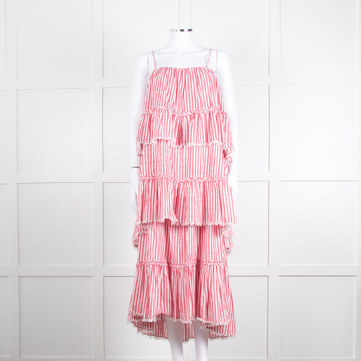 Cing a Sept Red and White Candy Stripe Tiered Strappy Dress