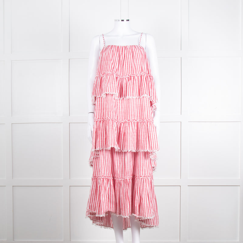 Cing a Sept Red and White Candy Stripe Tiered Strappy Dress