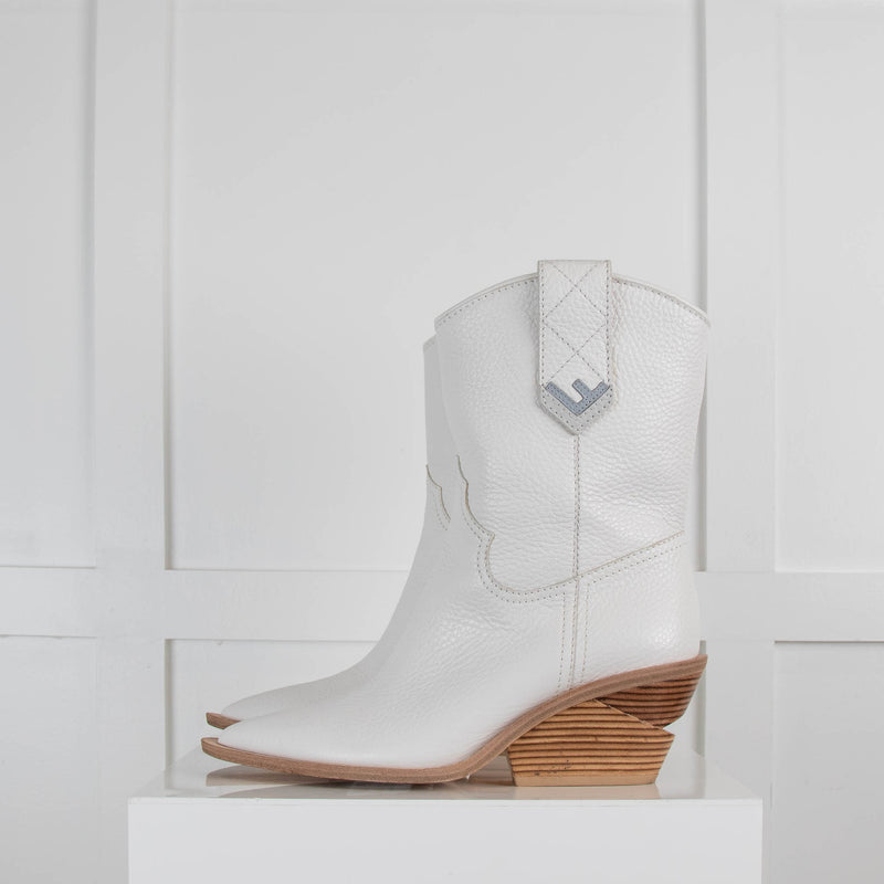 Fendi White Cowboy Cutwalk Boots With Grey Logo