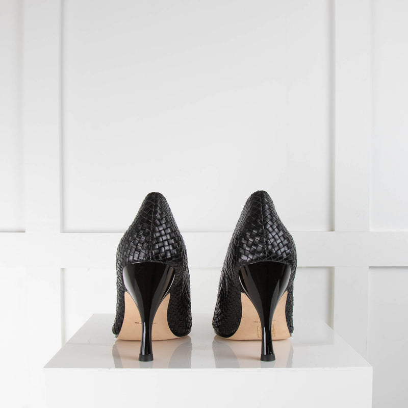 Tory Burch Black Braided Leather Pumps