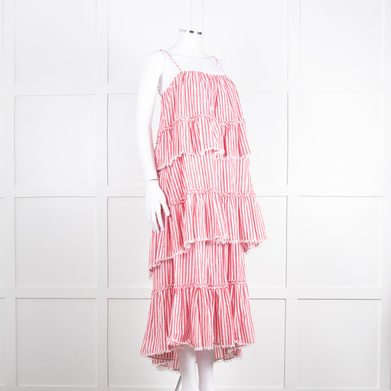 Cing a Sept Red and White Candy Stripe Tiered Strappy Dress