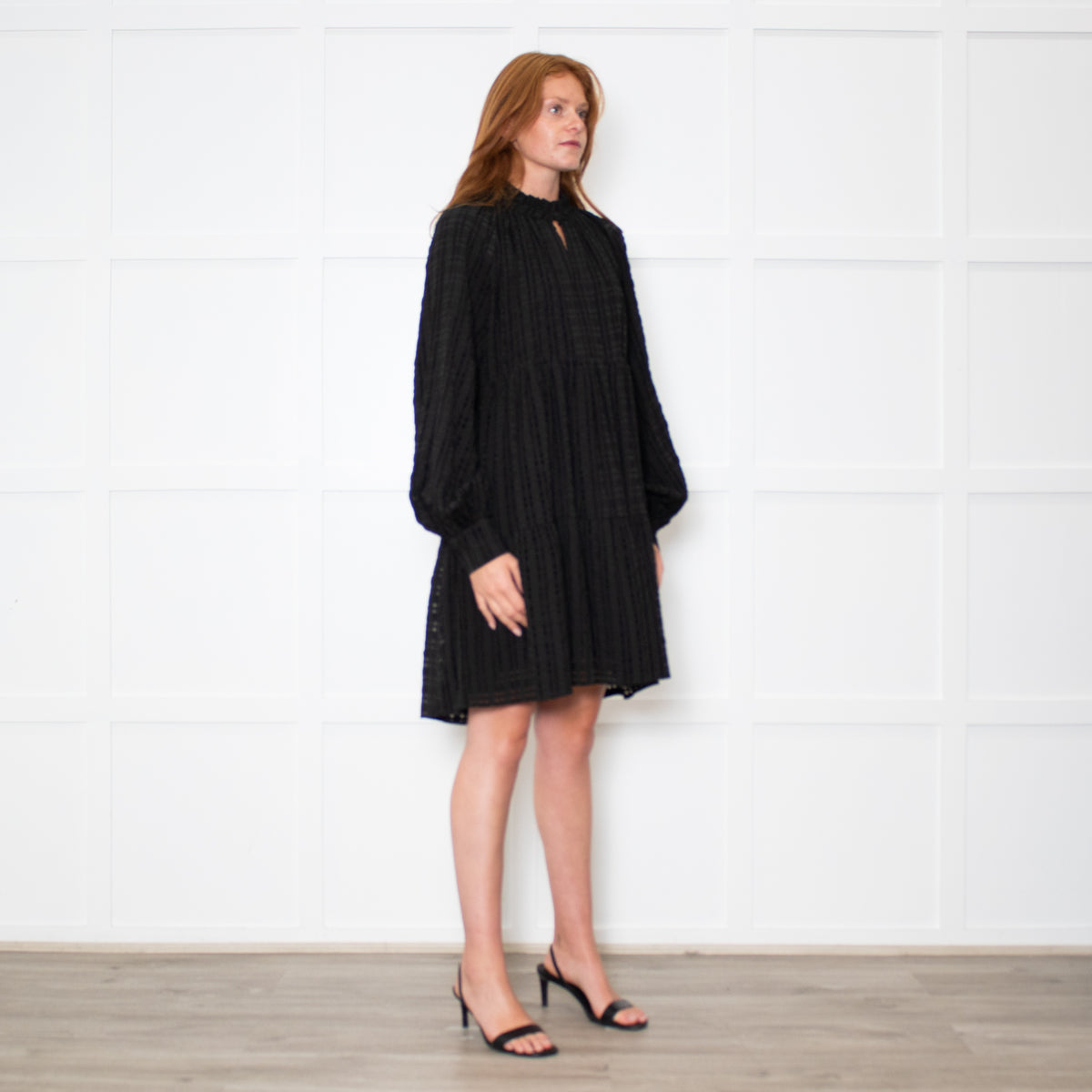 Stine Goya Black Textured Check Full Oversized Dress