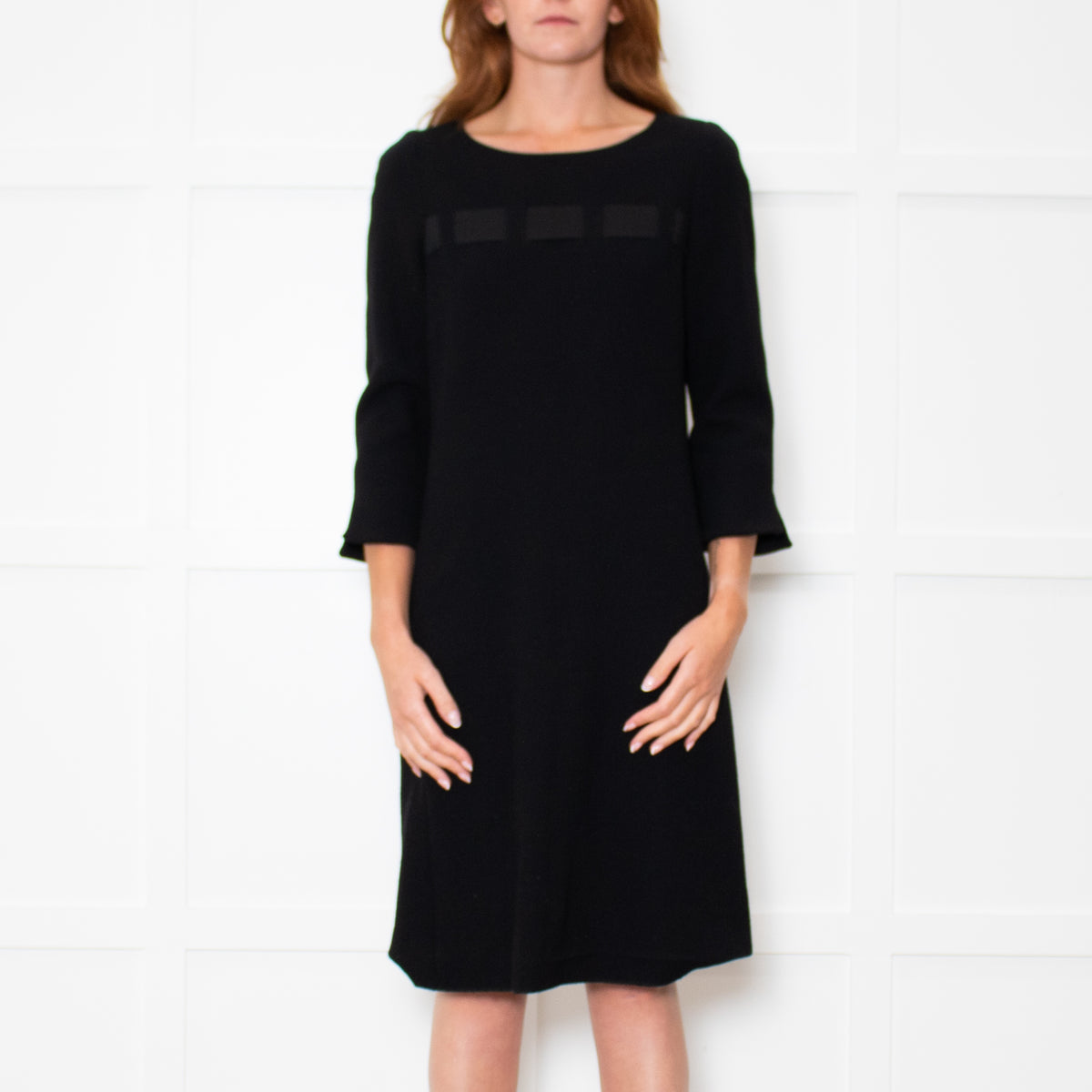Weill Black 3/4 Sleeve Ribbon Detail Dress