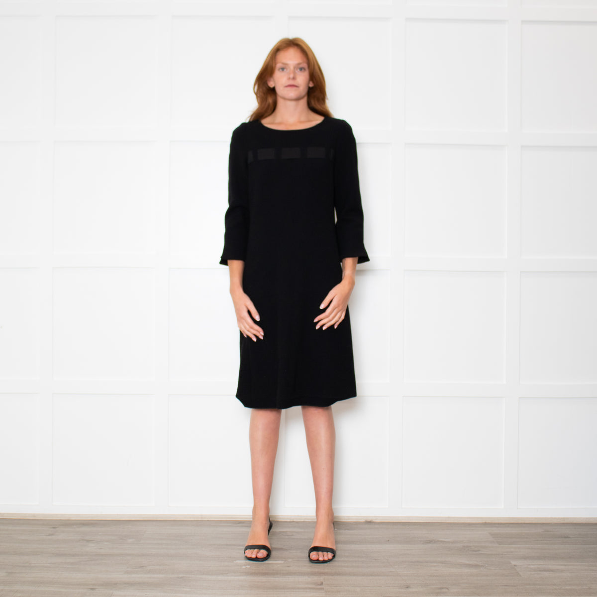 Weill Black 3/4 Sleeve Ribbon Detail Dress