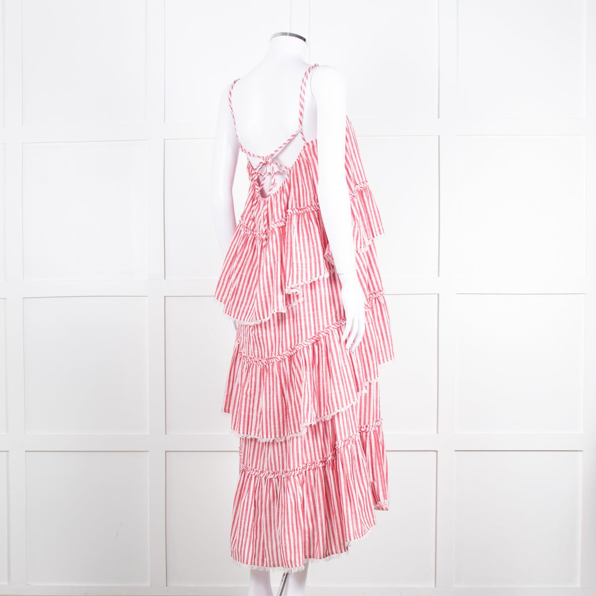 Cing a Sept Red and White Candy Stripe Tiered Strappy Dress