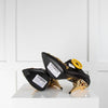 Prada Black Satin Embellished Gold Crystal Heel Shoes