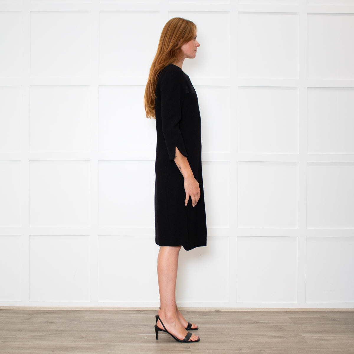 Weill Black 3/4 Sleeve Ribbon Detail Dress