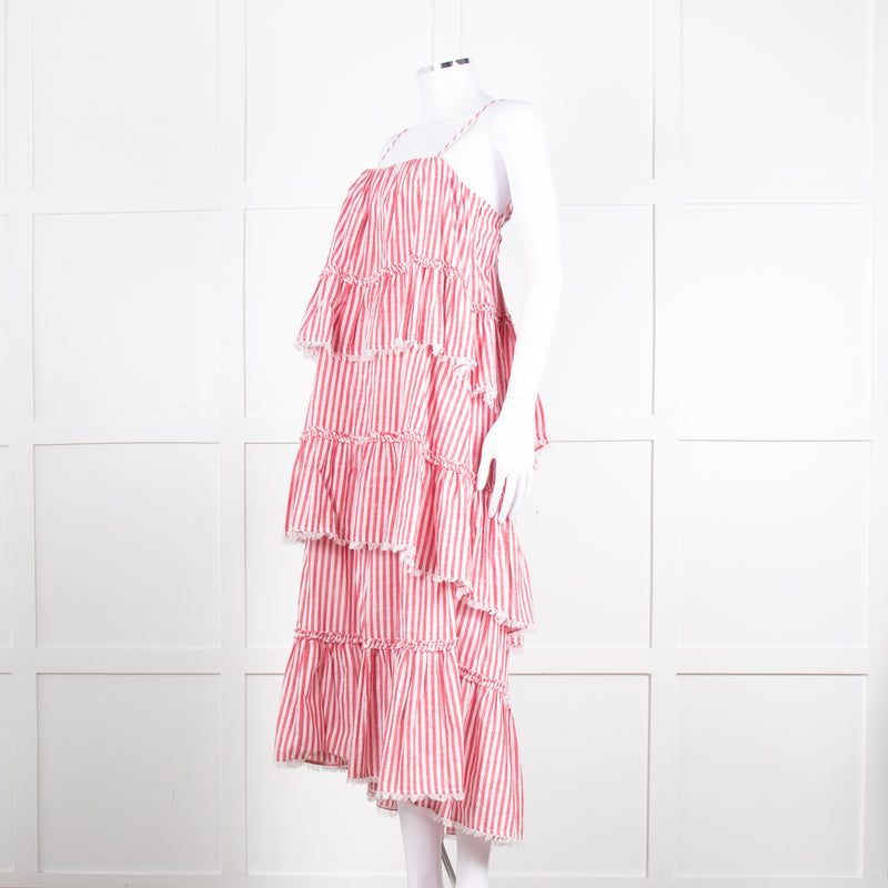 Cing a Sept Red and White Candy Stripe Tiered Strappy Dress