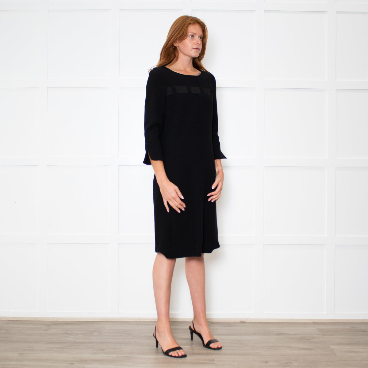 Weill Black 3/4 Sleeve Ribbon Detail Dress