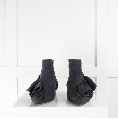J.W. Anderson Navy Suede Frilled Ankle Boots