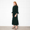 Beulah Bottle Green Corduroy Buttoned Up Belted Long Dress