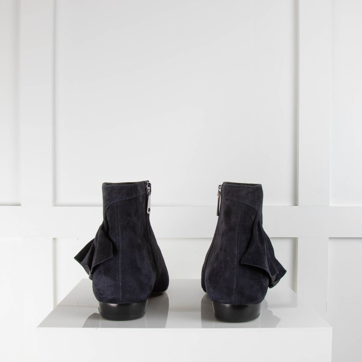 J.W. Anderson Navy Suede Frilled Ankle Boots