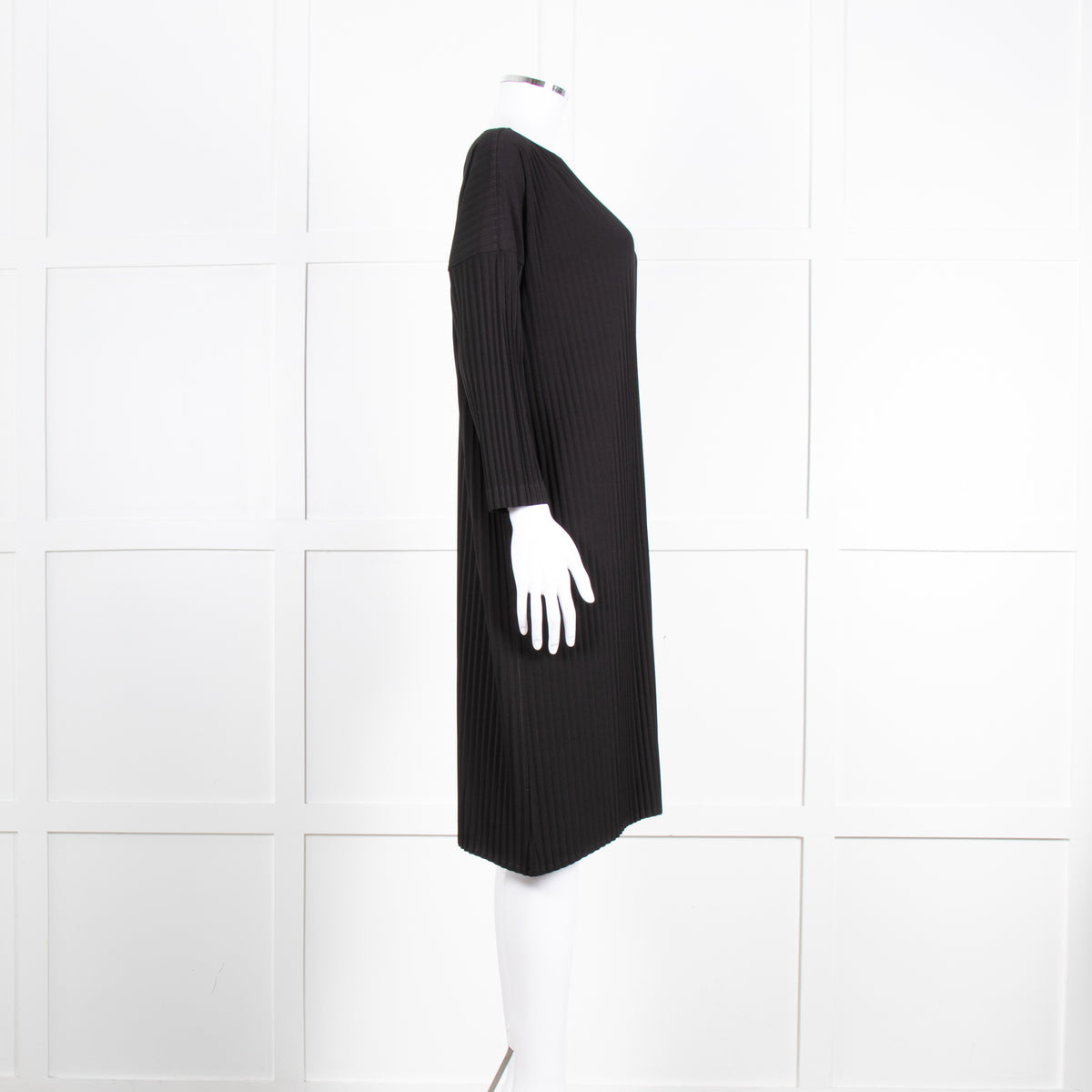 NU Black Ribbed Drop Sleeve Knee Length Dress