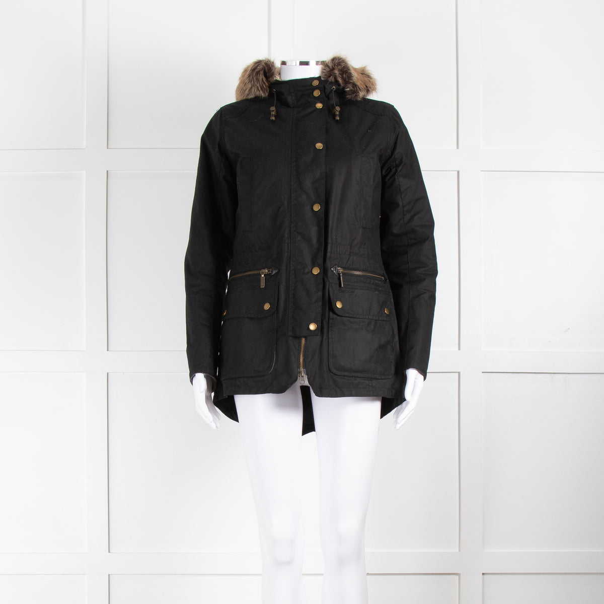Barbour Black With Faux Fur Hood Trim Jacket