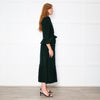Beulah Bottle Green Corduroy Buttoned Up Belted Long Dress