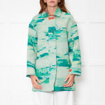 Longchamp Turquoise Orange  Print Long Jacket