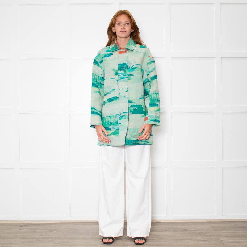 Longchamp Turquoise Orange  Print Long Jacket