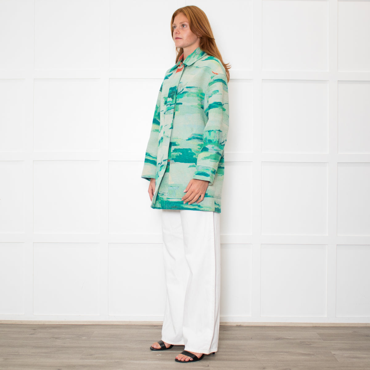 Longchamp Turquoise Orange  Print Long Jacket