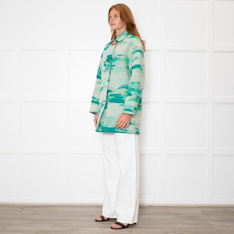 Longchamp Turquoise Orange  Print Long Jacket