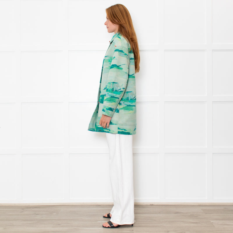 Longchamp Turquoise Orange  Print Long Jacket