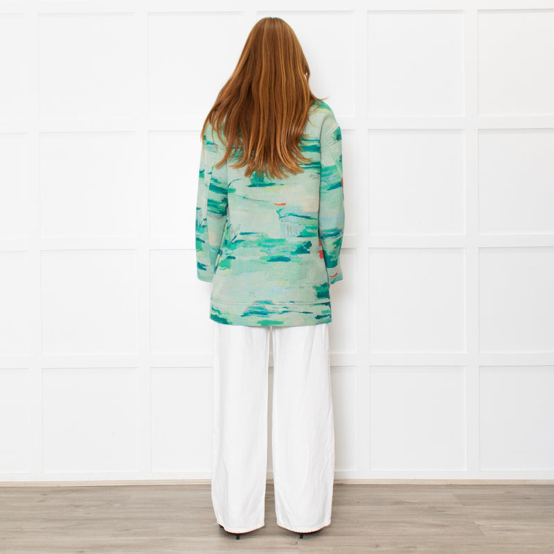 Longchamp Turquoise Orange  Print Long Jacket