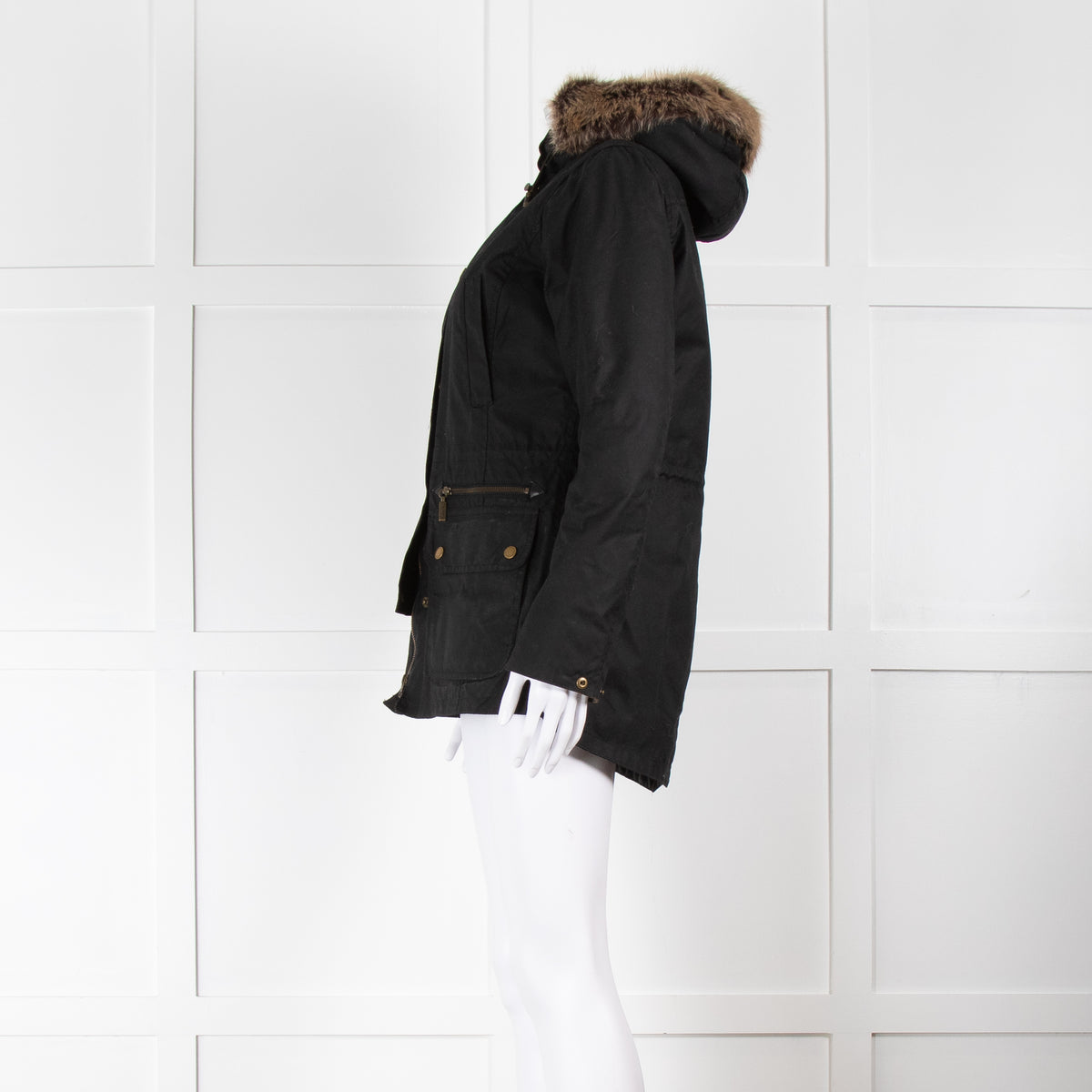 Barbour Black With Faux Fur Hood Trim Jacket