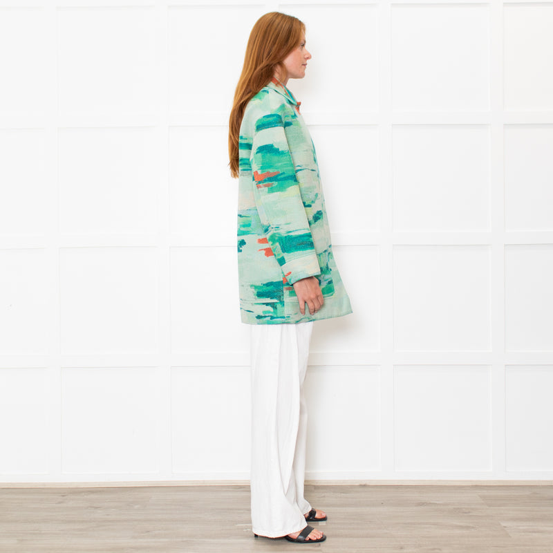 Longchamp Turquoise Orange  Print Long Jacket