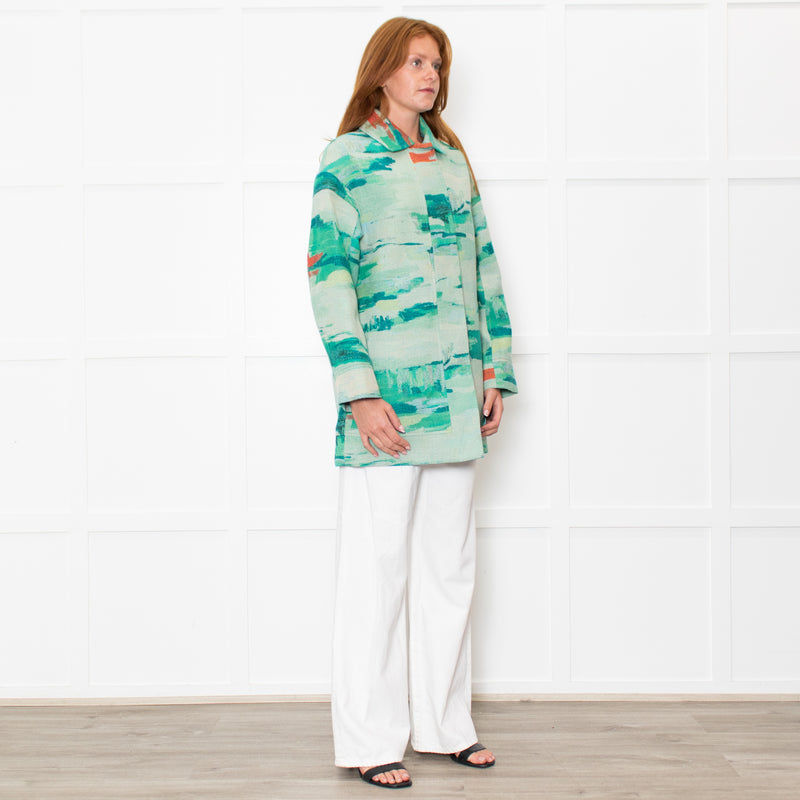 Longchamp Turquoise Orange  Print Long Jacket