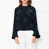 Ganni Black Blue Floral Long Sleeve Zip Back Top