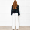 Ganni Black Blue Floral Long Sleeve Zip Back Top