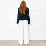 Ganni Black Blue Floral Long Sleeve Zip Back Top