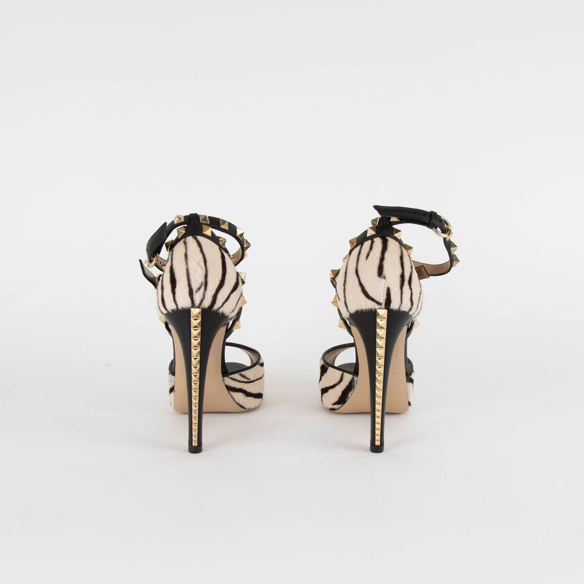Valentino Rockstud Zebra Print Pony Skin Sandal