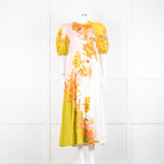 Alemais Orange Yellow Green Floral Linen Puff Sleeve Maxi Dress