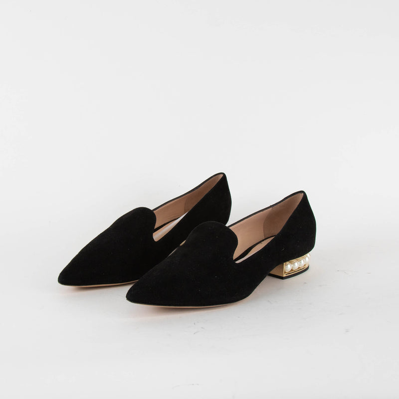 Nicholas Kirkwood Black Suede Faux Pearl Heel Shoes