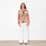 Sandro Orange Green Tie-Dye Embroidered Shirt