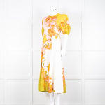Alemais Orange Yellow Green Floral Linen Puff Sleeve Maxi Dress