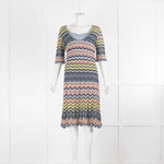 M Missoni Grey Yellow Zig Zag Short Sleeve Knit Dress