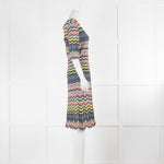 M Missoni Grey Yellow Zig Zag Short Sleeve Knit Dress