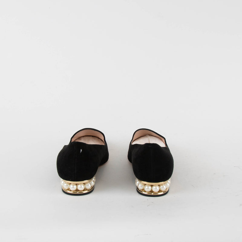 Nicholas Kirkwood Black Suede Faux Pearl Heel Shoes