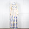 Emporio Sirenuse Cream Blue Embroidery Cotton Linen Blend Maxi Dress6